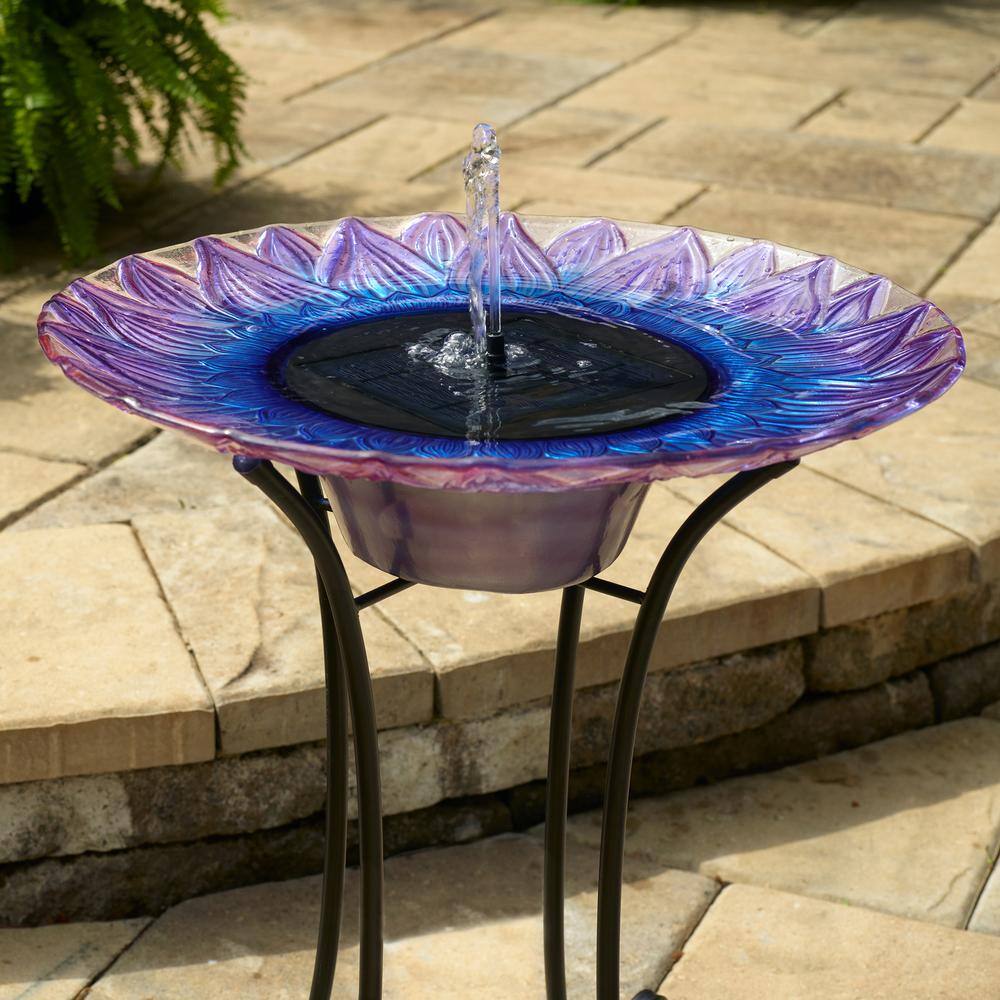 Smart Solar Bell Flower Glass Solar Birdbath 20223R01