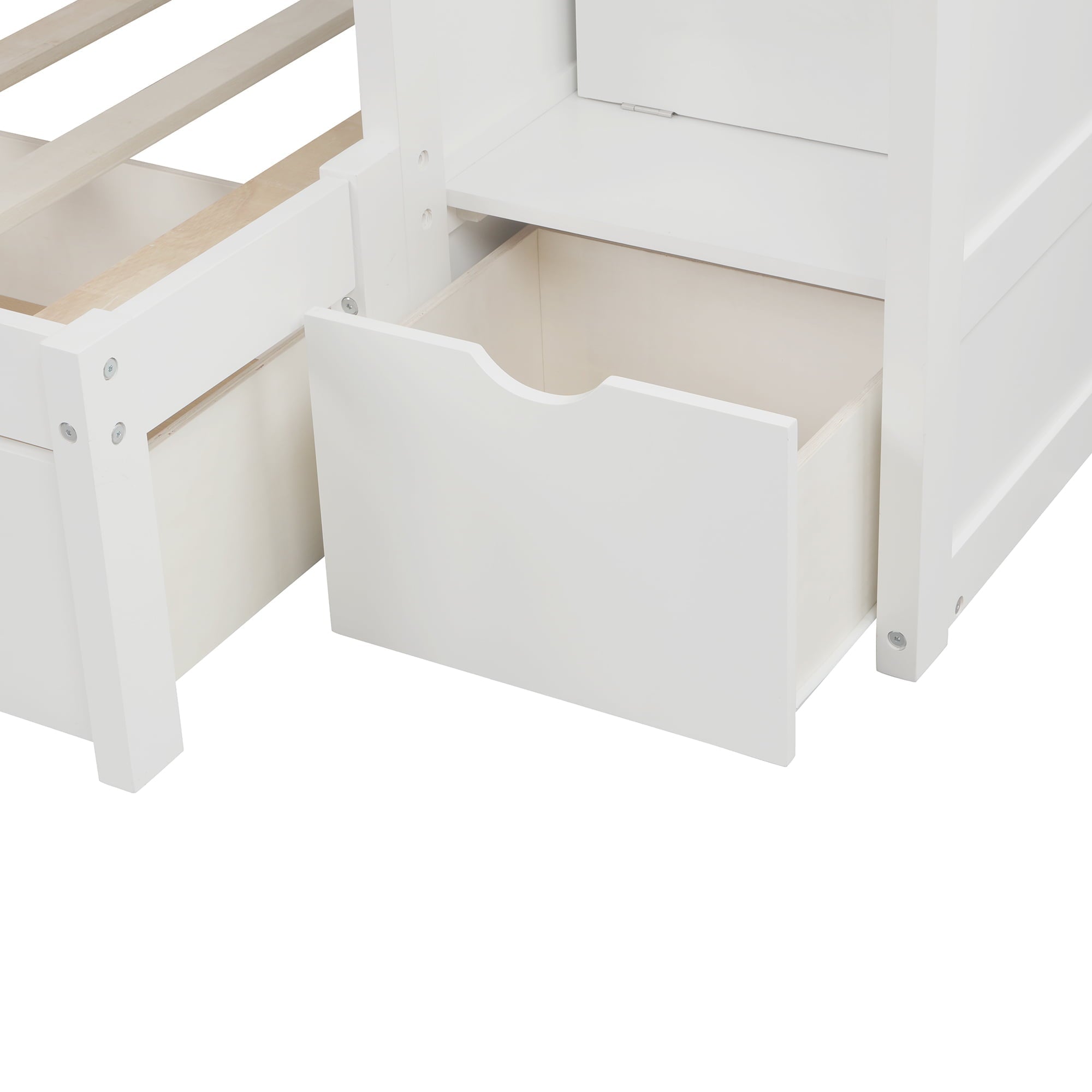 Modern Twin Bunk Bed with Drawer and Cabinet for Kids Bedroom, White