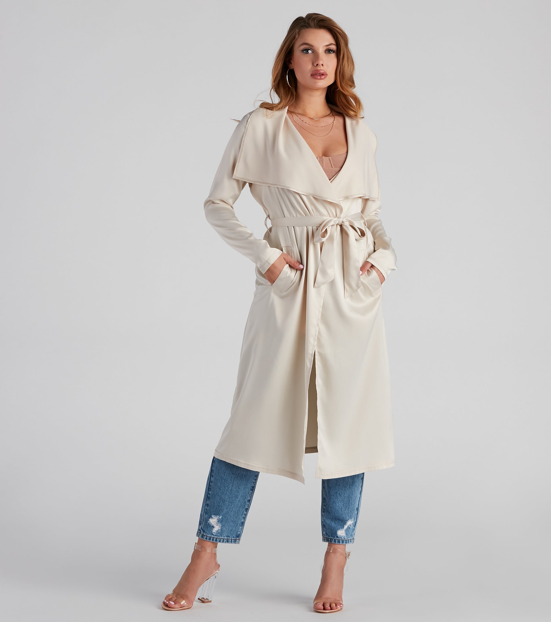 Chic In Satin Belted Trench