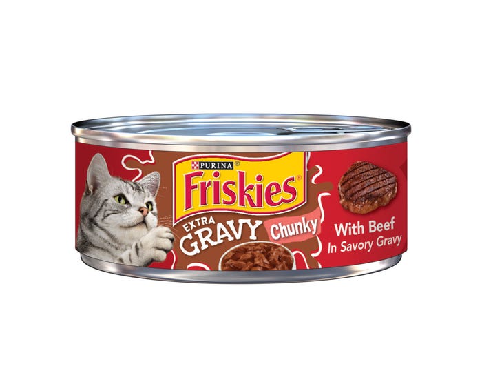 Purina Friskies Extra Gravy Chunky with Beef in Savory Gravy Wet Cat Food， 5.5 oz. Can