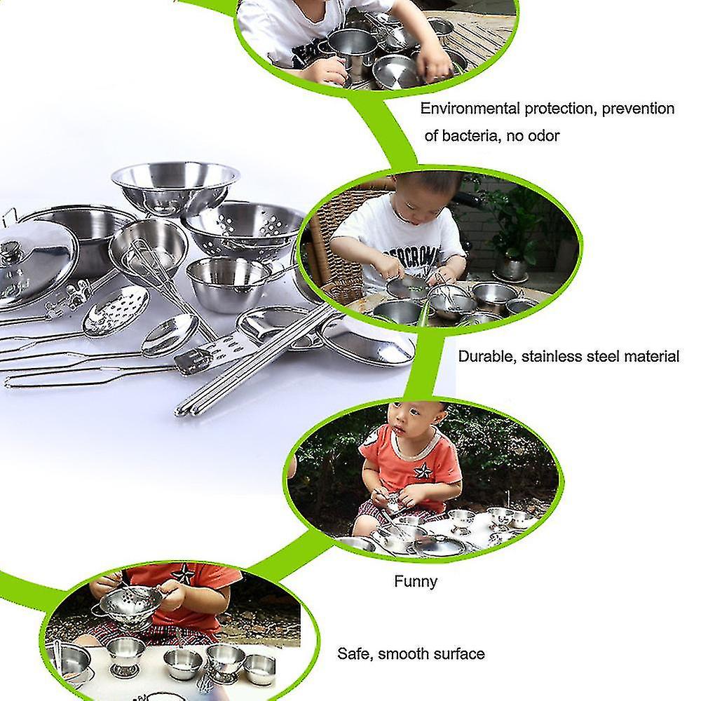 18 Pcs Set Kids Play House Kitchen Toys Cookware Cooking Utensils Pots Pans Gift