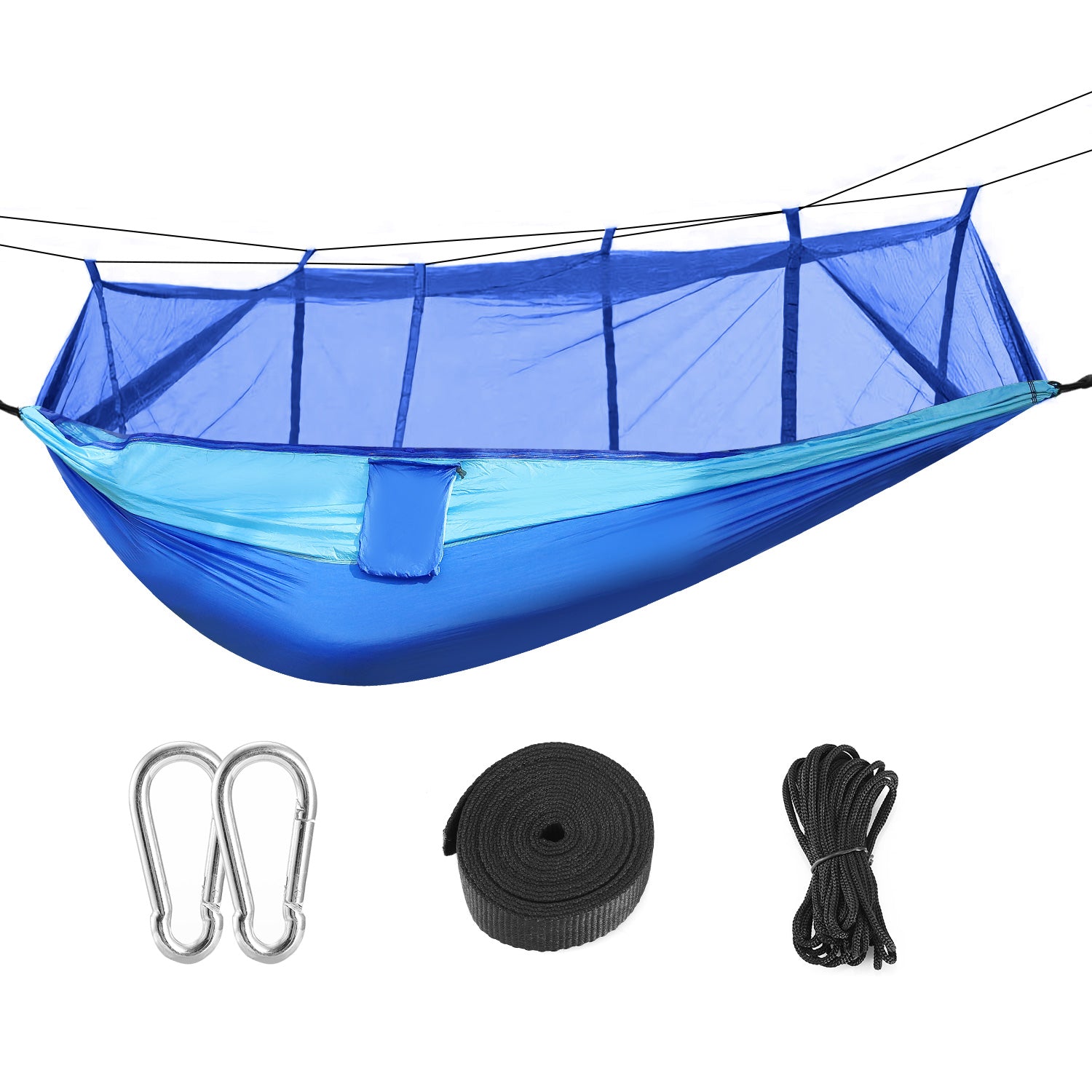 iMounTEK Camping Hammock with Mosquito Net 2 People Portable Hiking Tent with Strap Hook Carry Bag 102x55in - Reversible, breathable, Lightweight, Ripstop Nylon -  Blue