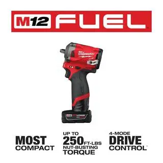 Milwaukee M12 FUEL 12V Lithium-Ion Brushless Cordless Stubby 38 in. Impact Wrench Kit with M12 38 in. Ratchet 2554-22-2457-20