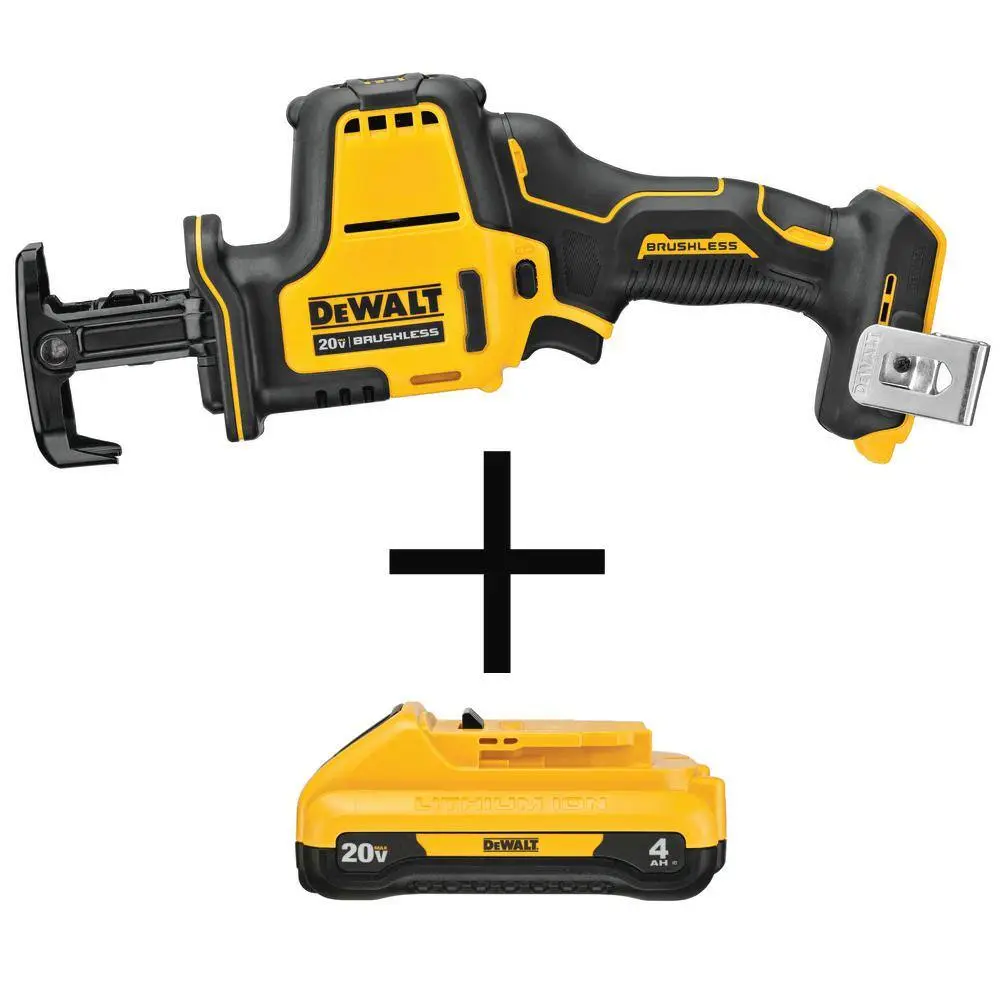 DEWALT ATOMIC 20V MAX Cordless Brushless Compact Reciprocating Saw and (1) 20V MAX Compact Lithium-Ion 4.0Ah Battery DCS369BW240