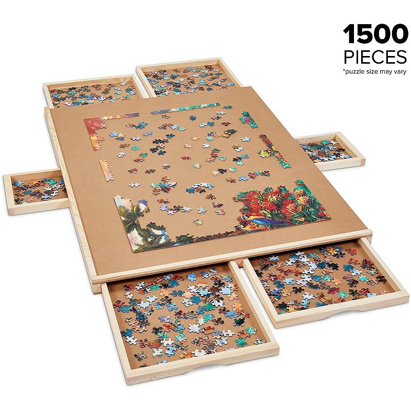 SkyMall 1500 Piece Puzzle Board W/Mat， 27” x 35” Wooden Jigsaw Puzzle Table