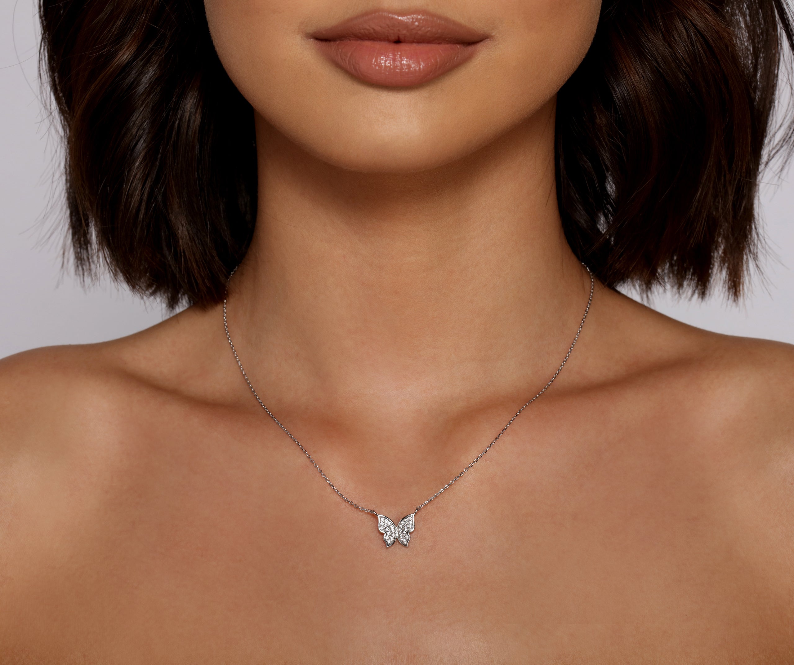 Cubic Zirconia Butterfly Charm Necklace