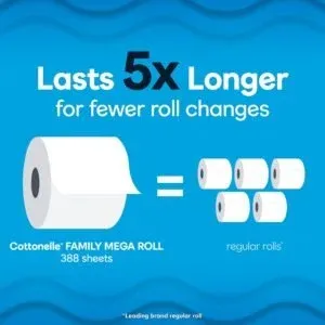 Amazon Brand – Presto! 308-Sheet Mega Roll 2-Ply Toilet Paper, Ultra-Strong, 24 Rolls (4 Packs of 6), Equivalent to 96 Regular Rolls, White