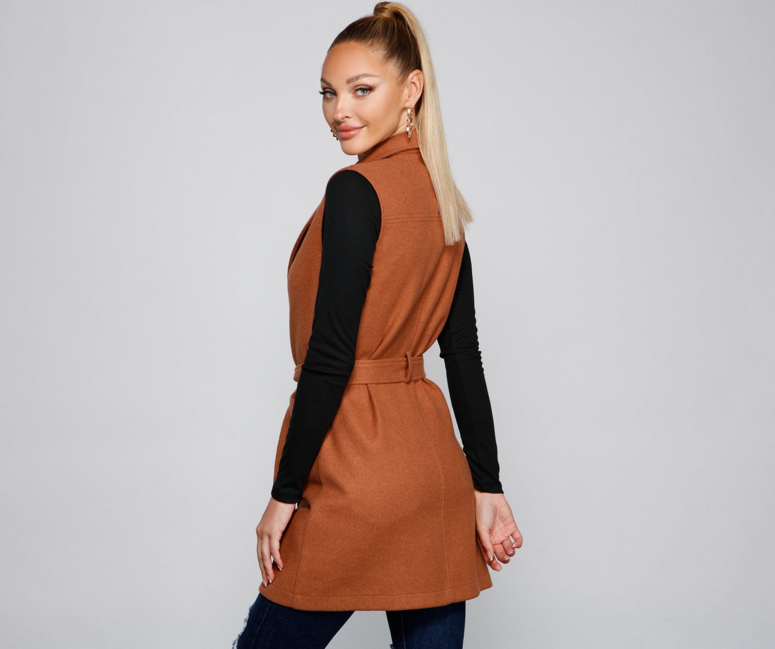 City Girl Faux Wool Trench Vest
