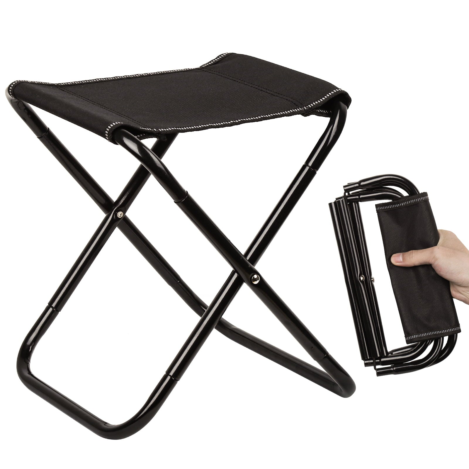 MONSTRUNO Folding Portable Picnic Camping Stool Folding Chairs Foldable Ultra Light Fishing Chair Lawn Chair, Black