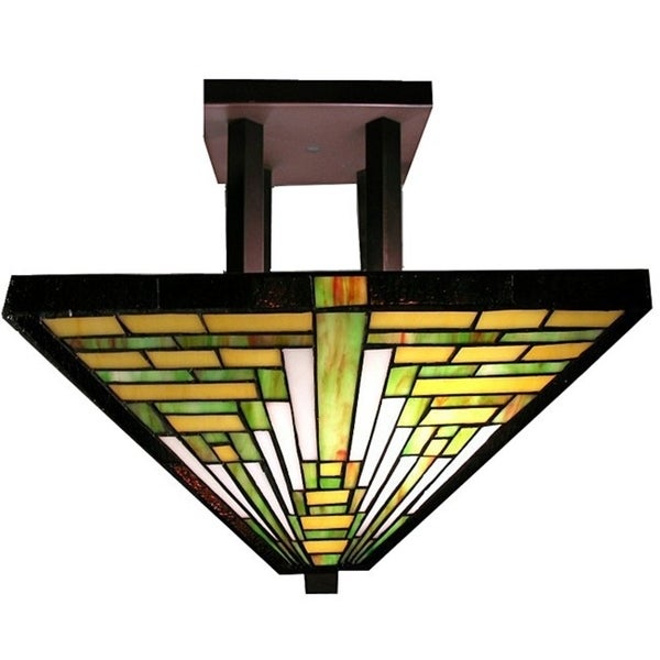 -style Frank Lloyd Wright Mission Ceiling Lamp