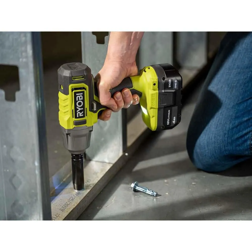 RYOBI ONE+ 18V Cordless 1/2 in. Impact Wrench Kit with 4.0 Ah Battery and Charger PCL265K1