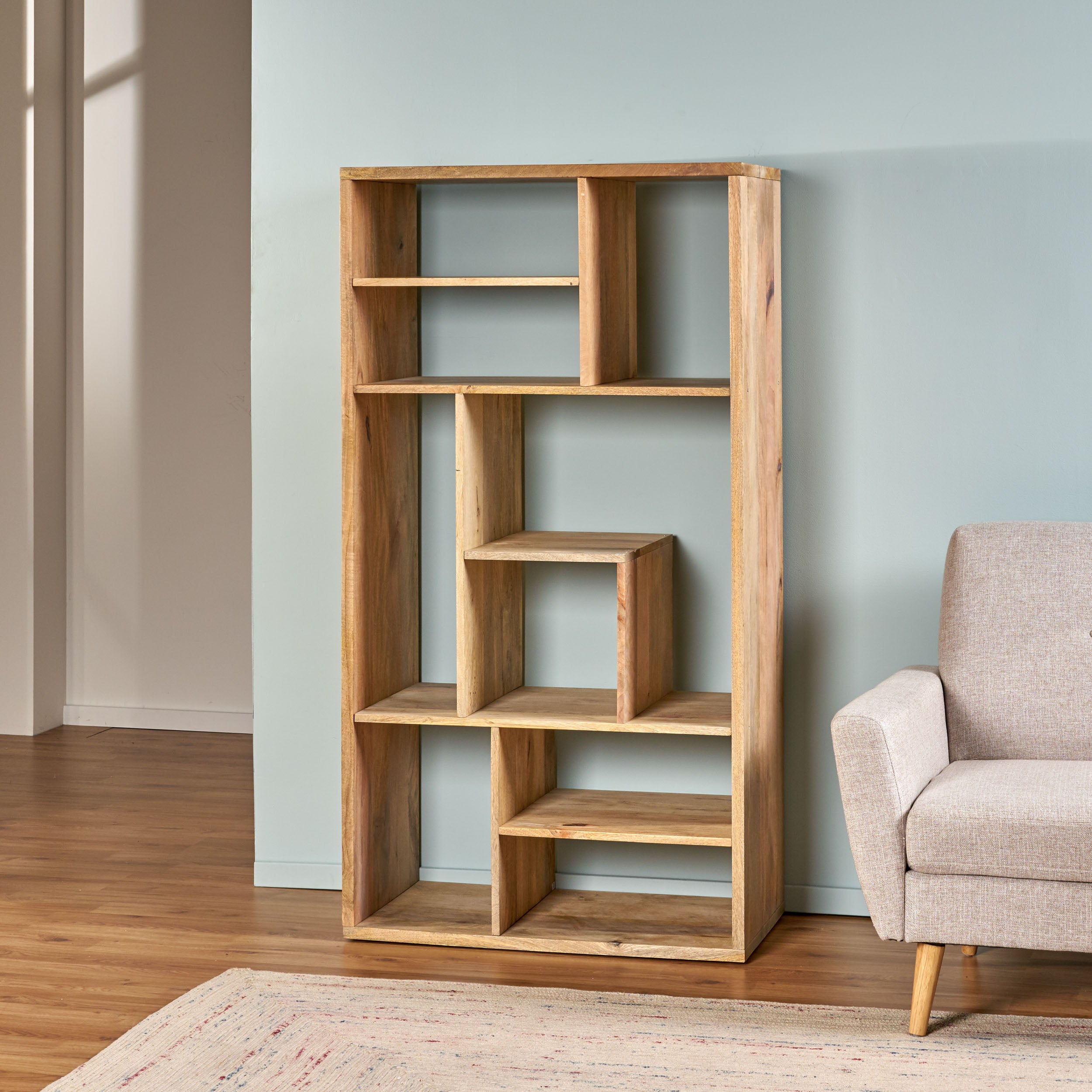 Langston Scandinavian Design Mango Wood Etagere Bookshelf