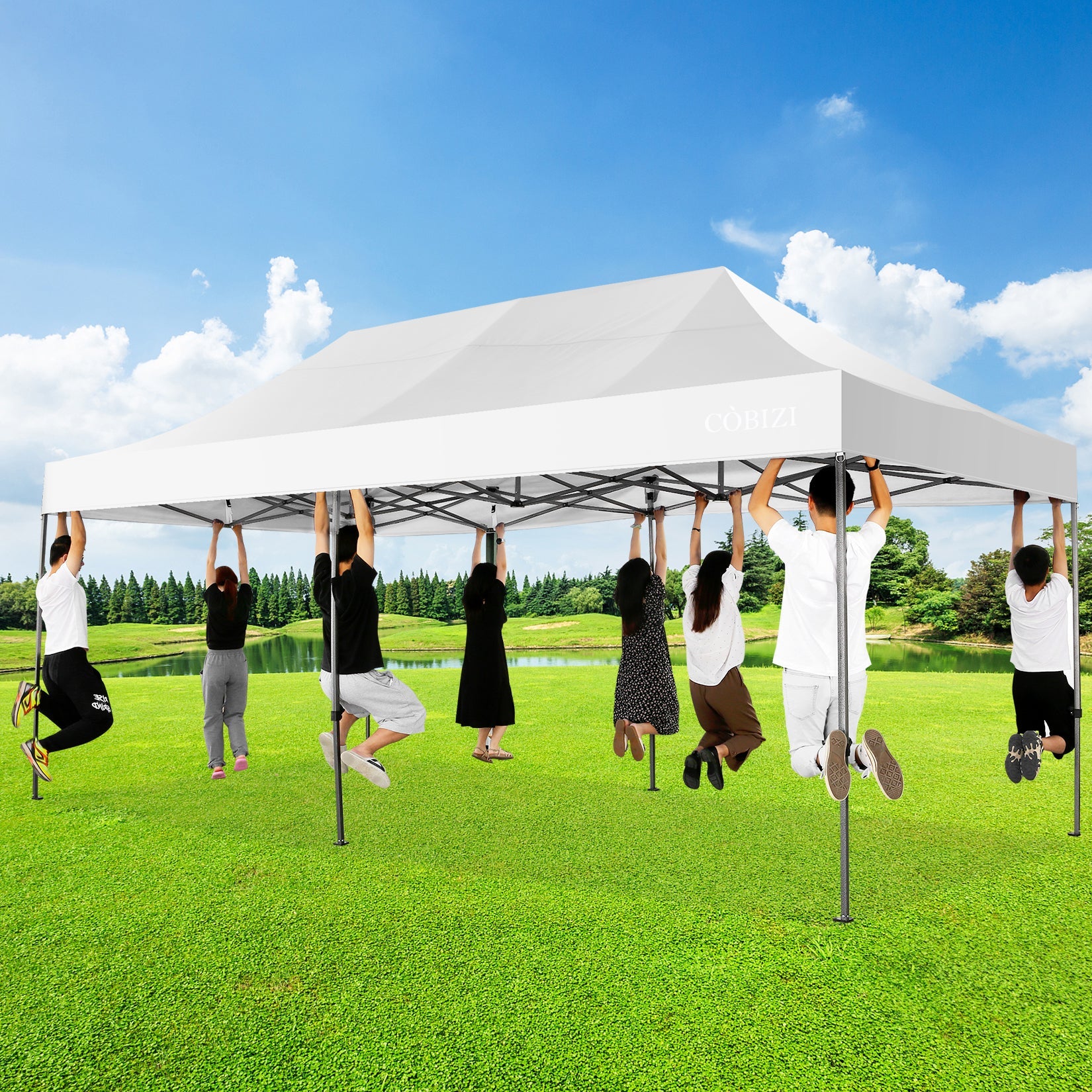 10'x20' Pop Up Canopy Waterproof Folding Tent Outdoor Easy Set-up Instant Tent Heavy Duty Commercial Wedding Party Shelter with 6 Removable Sidewalls, 6 Sandbags, Roller Bag, White