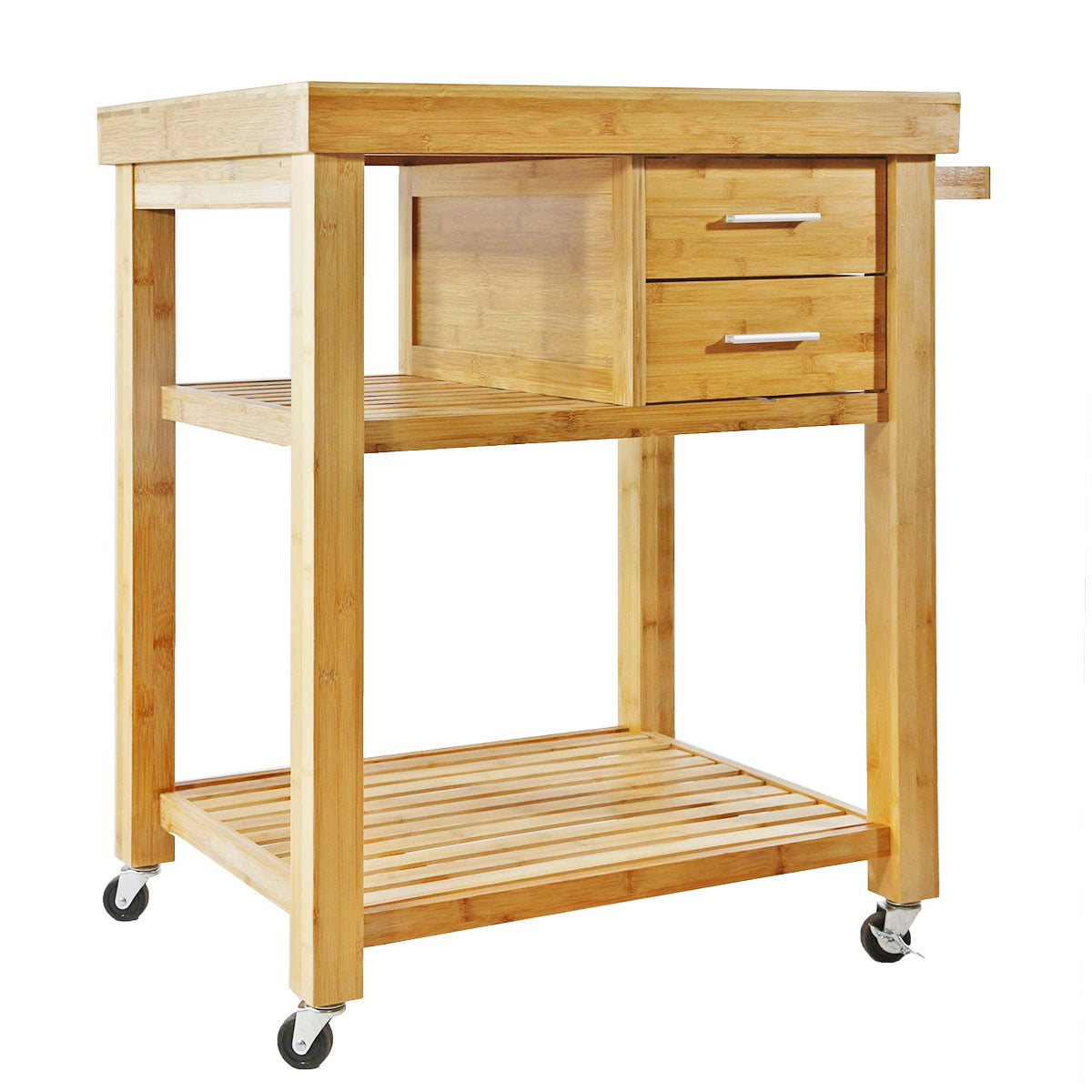 Home Aesthetics Rolling Bamboo Kitchen Island Cart Food Prep Trolley， with Towel