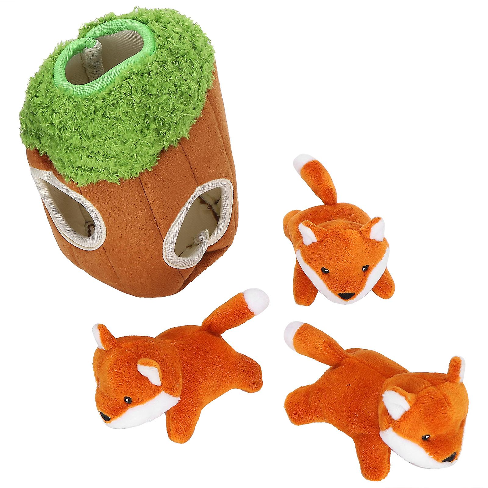 Plush Squeak Tree Hole Dog Puzzle Seeking And Hiding Toy With Fox Toy Pet Supplies