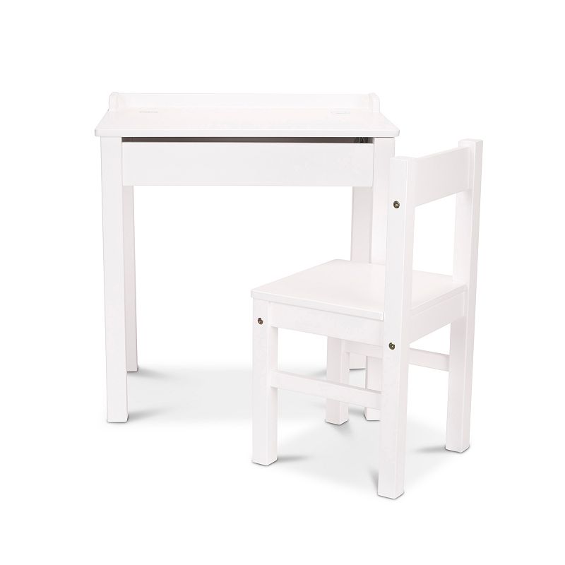 Melissa and Doug Child's White Wooden Lift-Top Desk and Chair Set