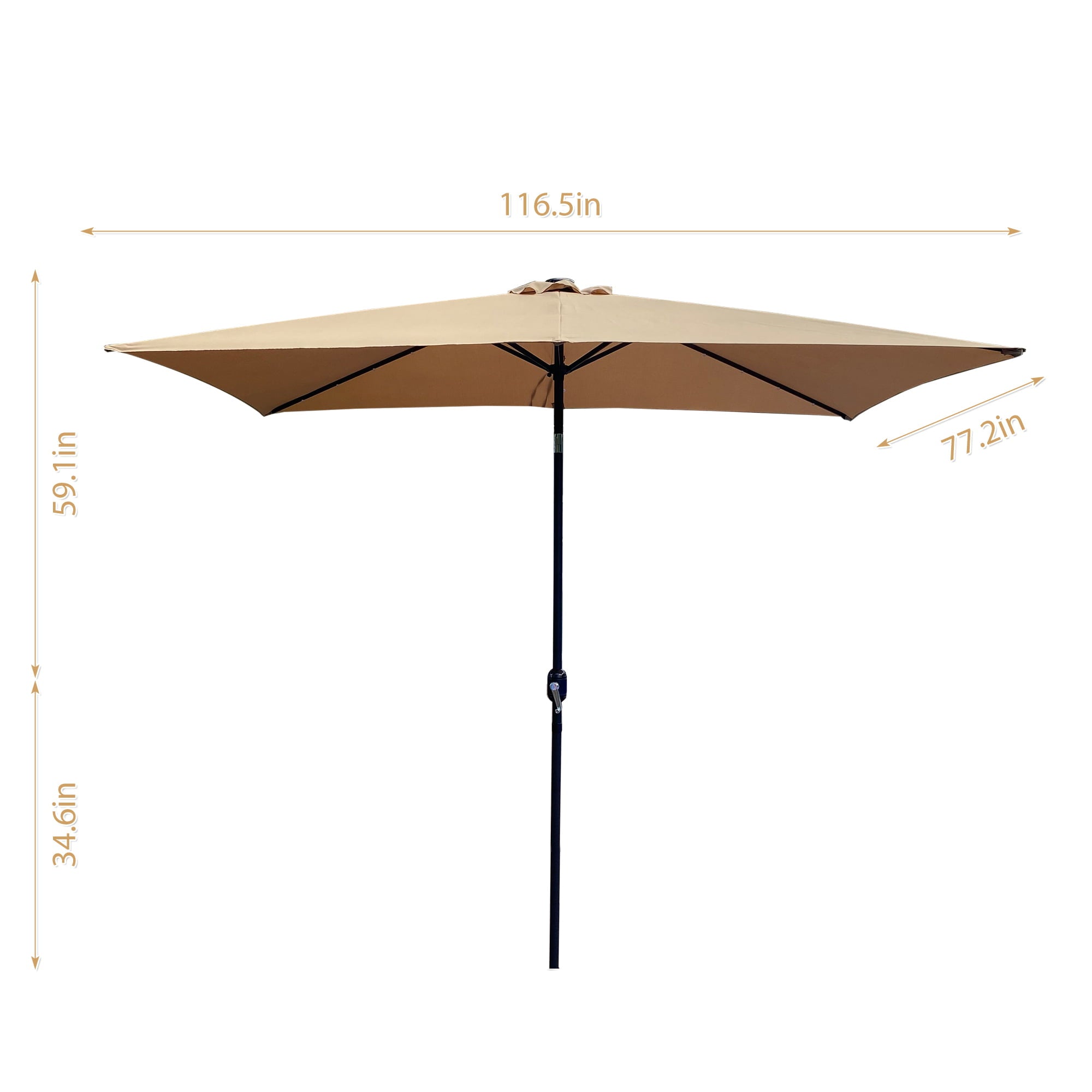 10x6.5ft Outdoor Rectangle Solar Powered LED Lighted Patio Umbrella with Crank Tilt for Table Market Beach Pool Taupe