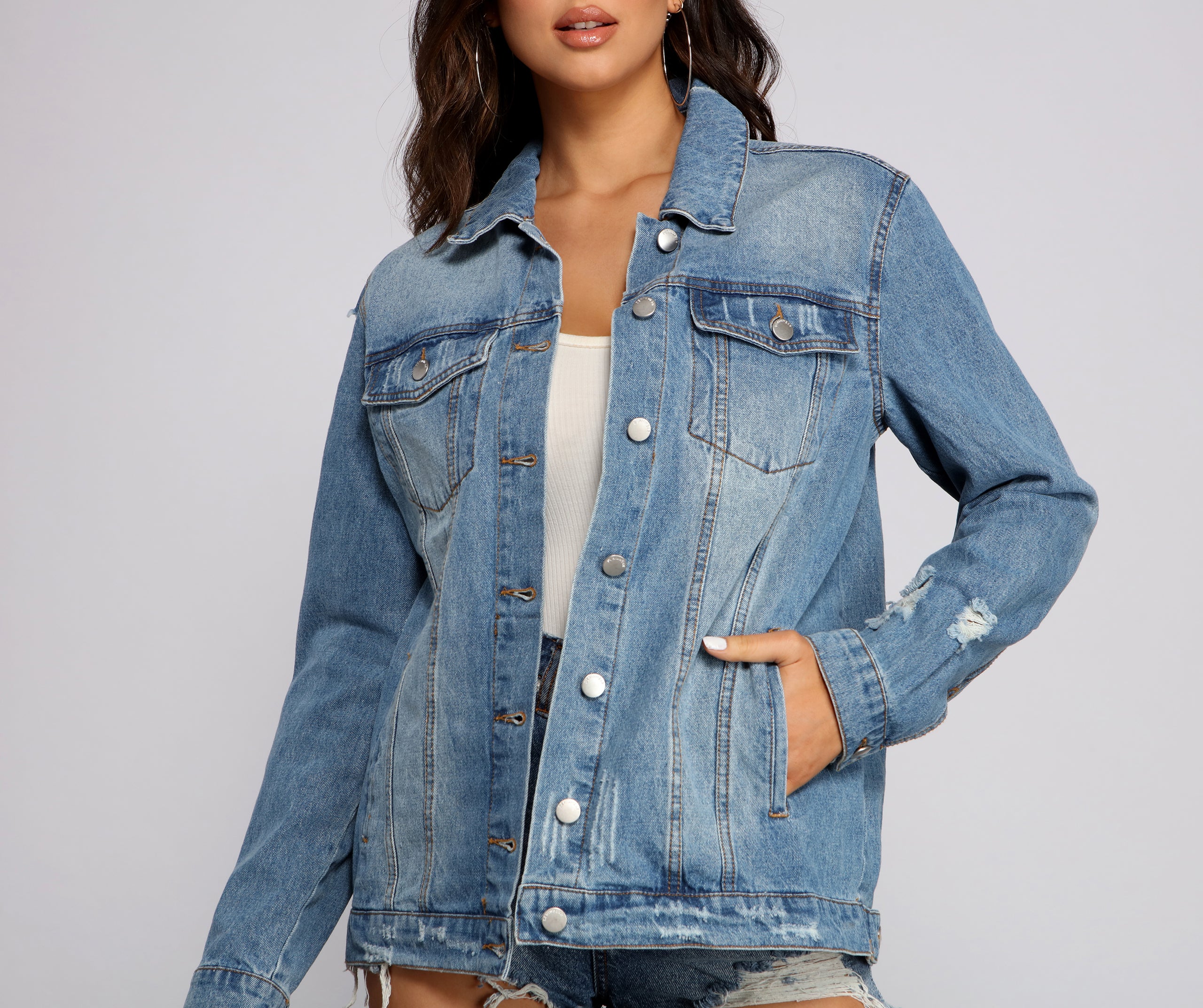 Trendy Destructed Oversized Denim Jacket