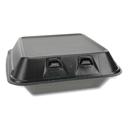 Pactiv SmartLock Foam Hinged Containers | Medium， 8 x 8.5 x 3， 1-Compartment， Black， 150