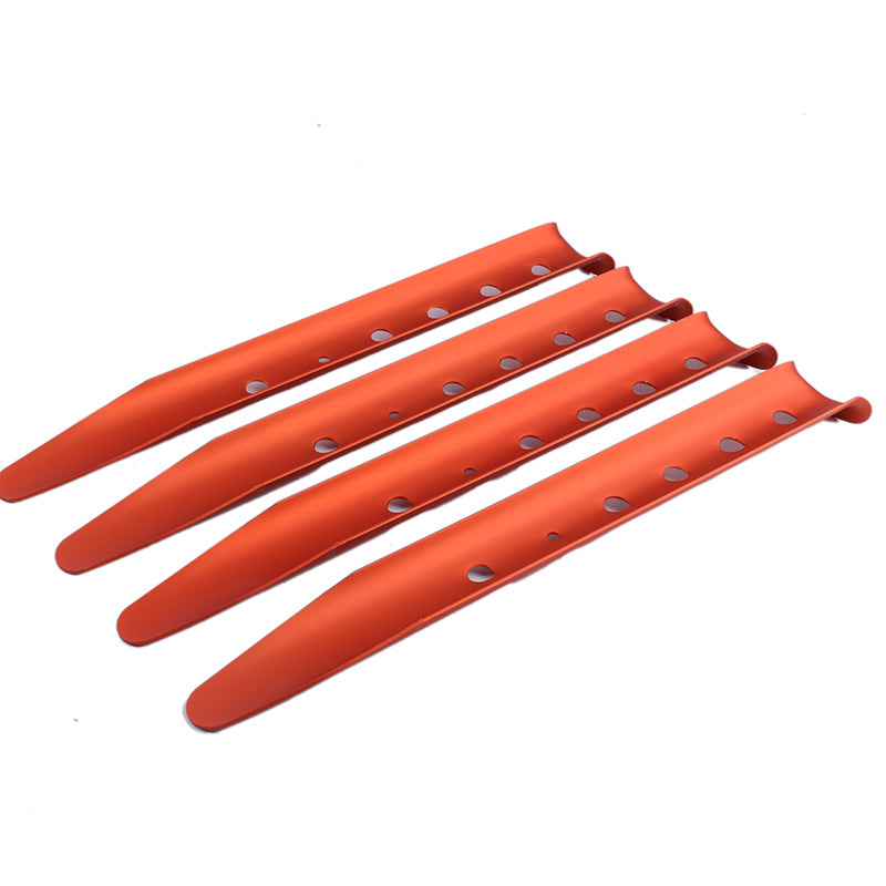 Set of 4 Orange Color Aluminum Tent Stakes for Camping in Sand or Snow - Sturdy Design Withstands Wind and Rain - Suitable for Outdoor Tents, Canopy, Hiking, Backpacking