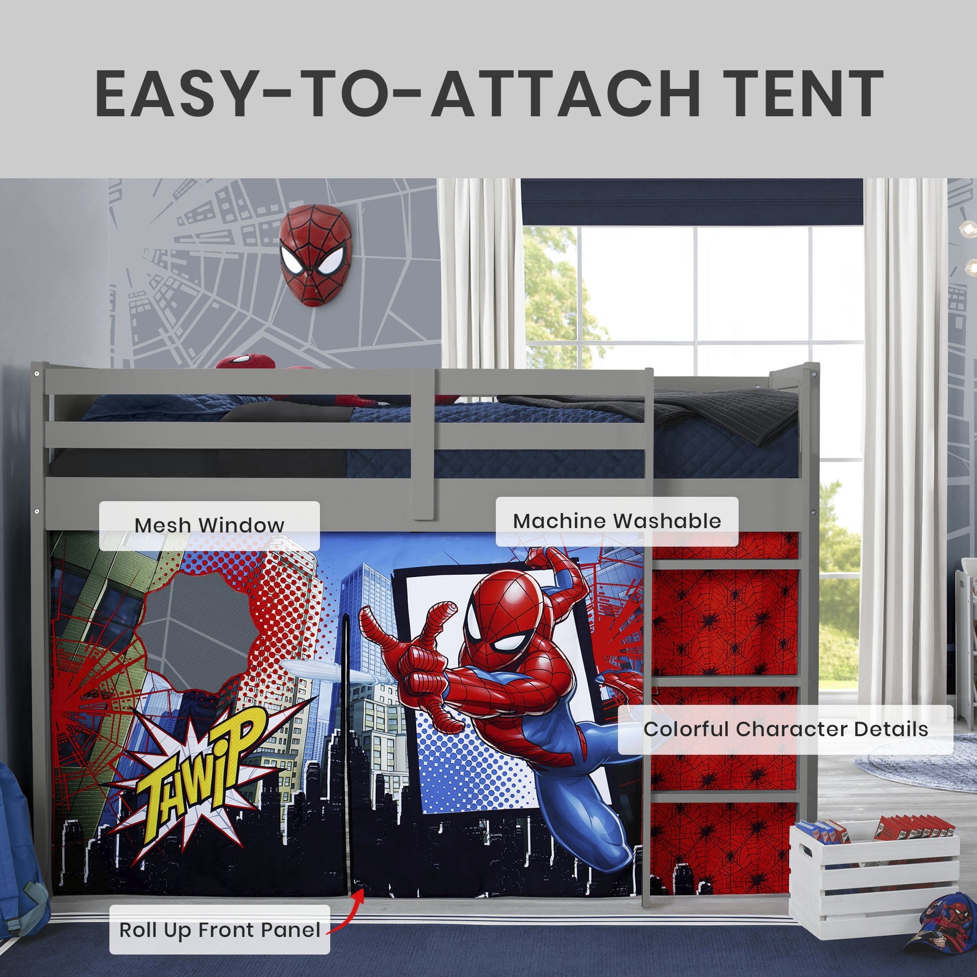 Spider-Man Loft Bed Tent by Delta Children - Curtain Set for Low Twin Loft Bed (Bed Sold Separately)