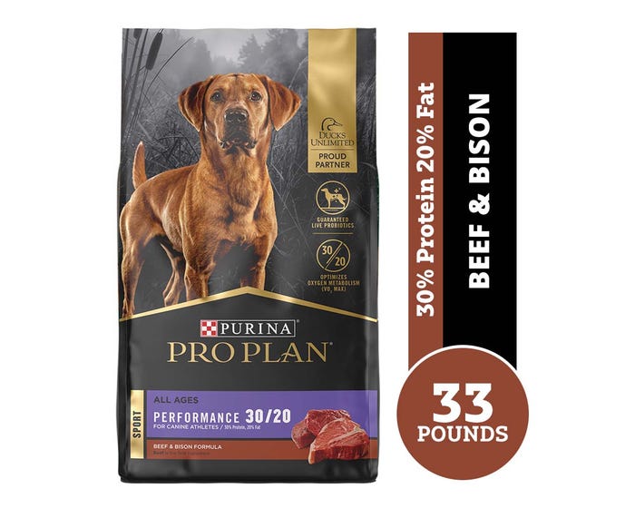 Purina Pro Plan Sport Performance 30/20 Beef  Bison Dry Dog Food， 33 lb. Bag