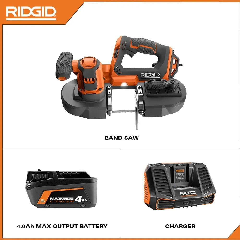 RIDGID 18V Cordless Compact Band Saw Kit with 18V Lithium-Ion Max Output 4.0 Ah Battery and Charger R8604B-AC9540