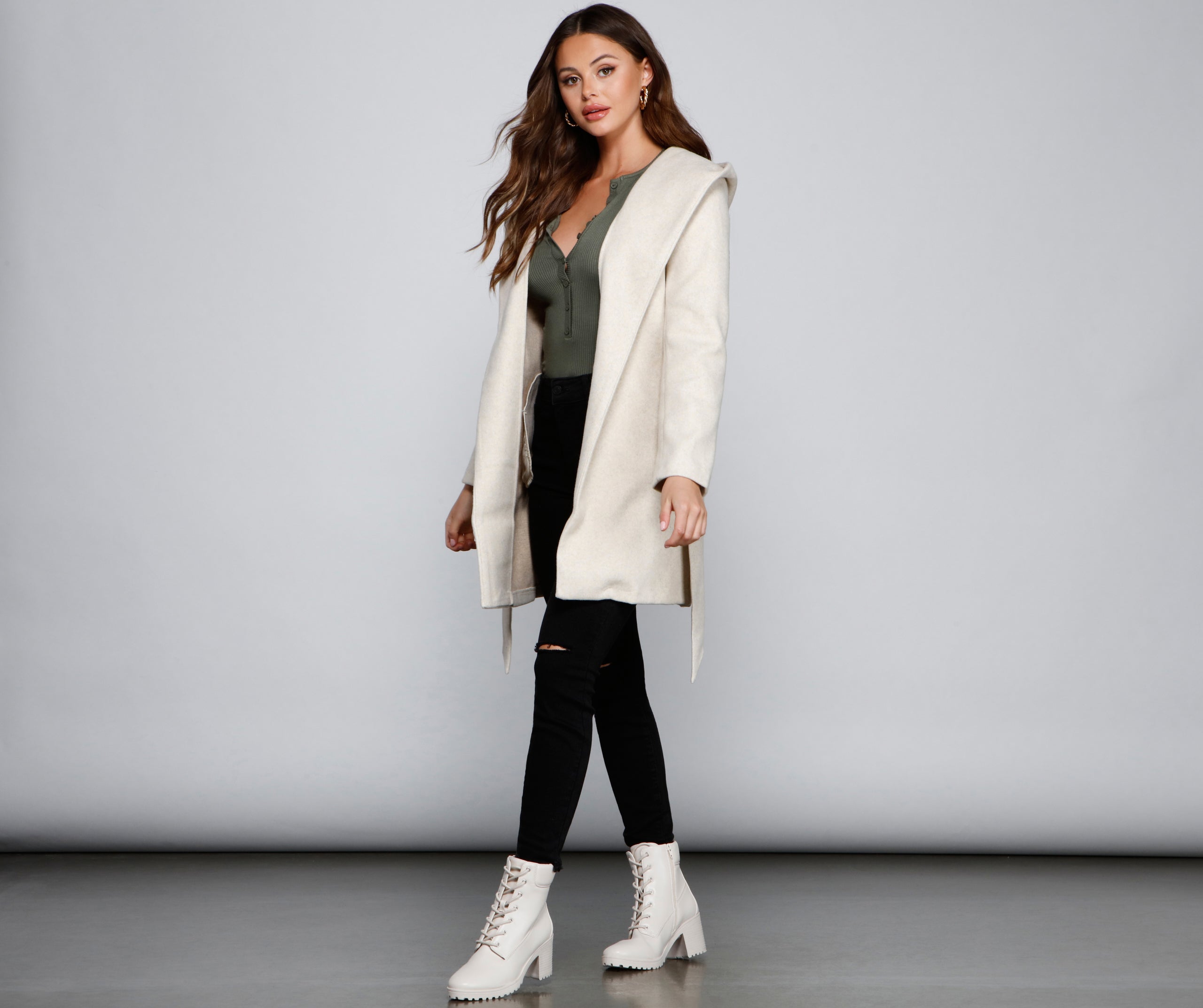 Belted Sophistication Faux Wool Coat