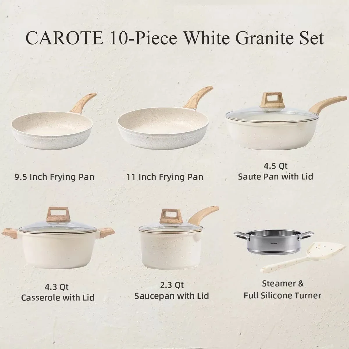 Pots and Pans Set Nonstick, White Granite Induction Kitchen Cookware Sets