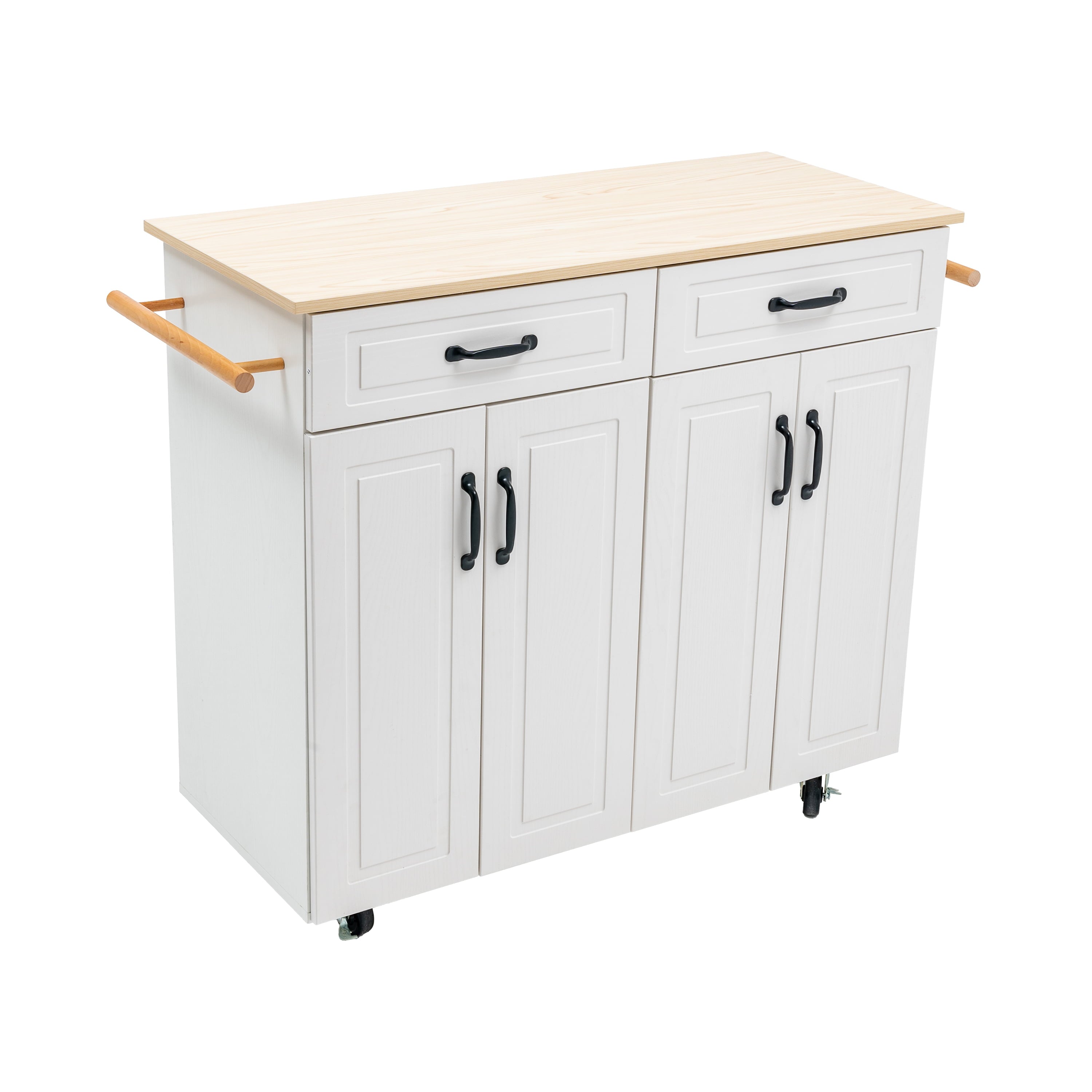 Prime Garden Kitchen Island Cart on Wheels with Drawer and Storage Shelves， White