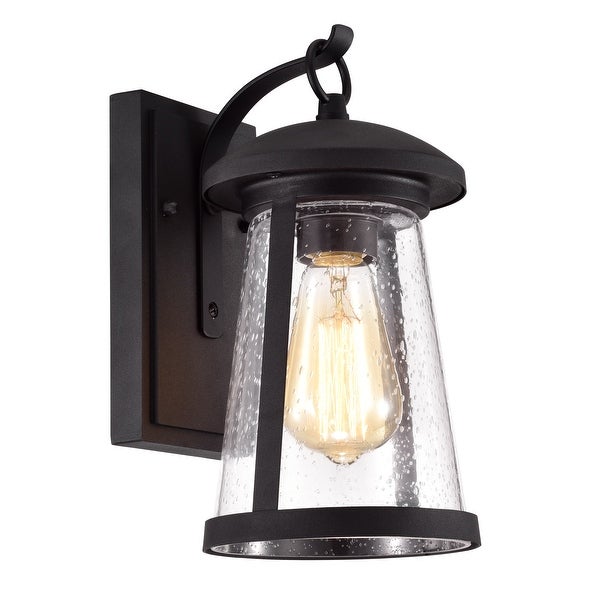 1-light Textured Black Outdoor Wall Lantern w/ Clear Seeded Glass Shopping - The Best Deals on Outdoor Wall Lanterns | 38838521