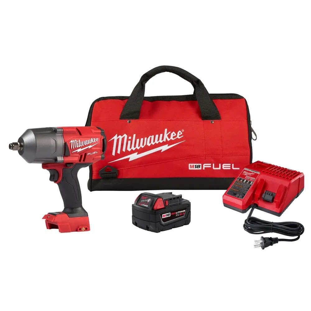 Milwaukee M18 FUEL 18V Lithium-Ion Brushless Cordless 1/2 in. Impact Wrench w/Friction Ring Kit w/One 5.0 Ah Battery and Bag 2767-21B