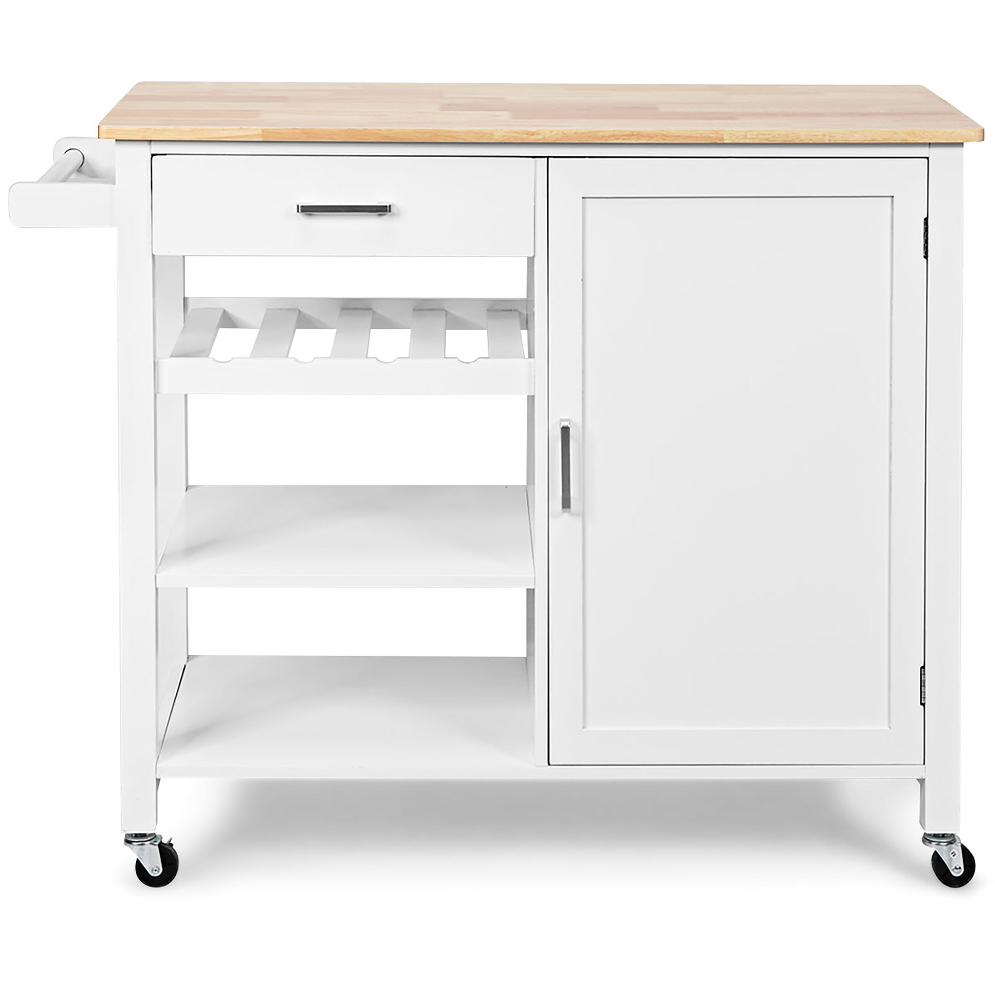 Costway 4-Tier Wood Kitchen Island Trolley Cart Storage Cabinet w/ Wine Rack White