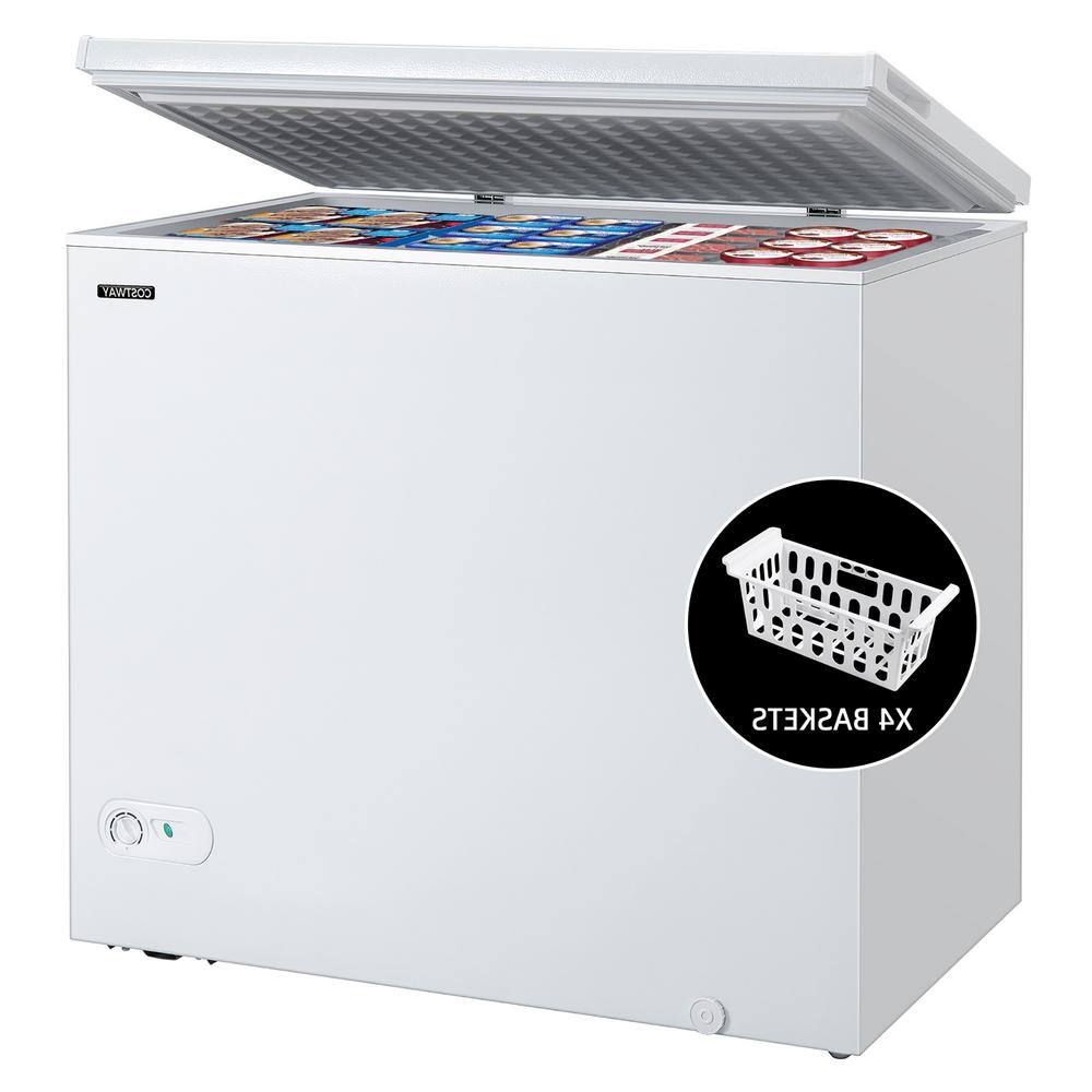 Costway Chest Freezer 5.2 cu. ft. Top Freezer Built-In and Standard Refrigerator with Upright Single Door and 3-Baskets in White FP10052WL-WH
