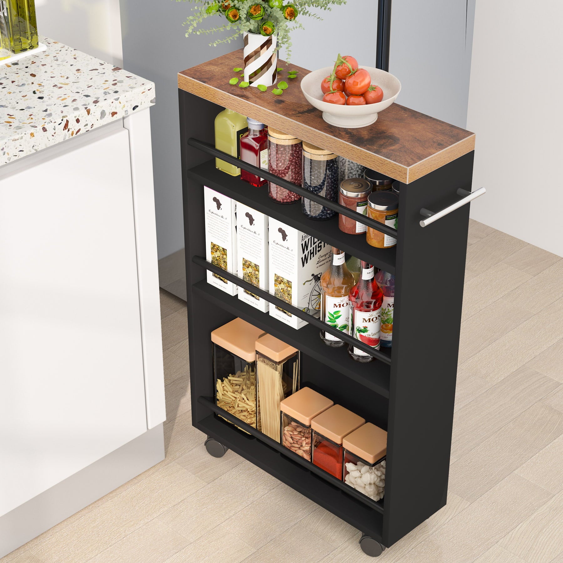 Slim Storage Cart， Rolling Narrow Kitchen Cart on Wheels for Small Place