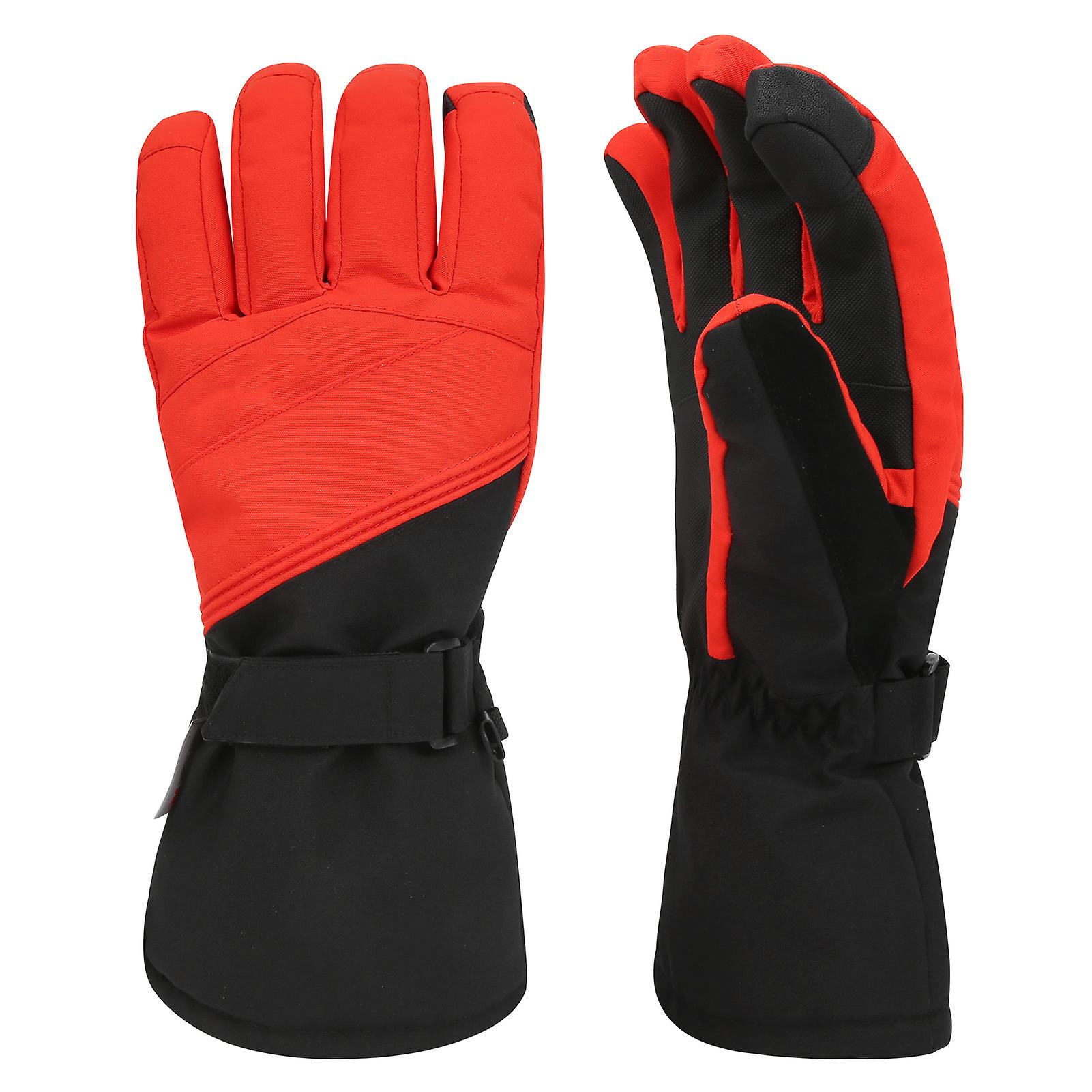 1pair Winter Outdoor Sport Skiing Brushed Lining Waterproof Keep Warm Antislip Glovesl Red Black