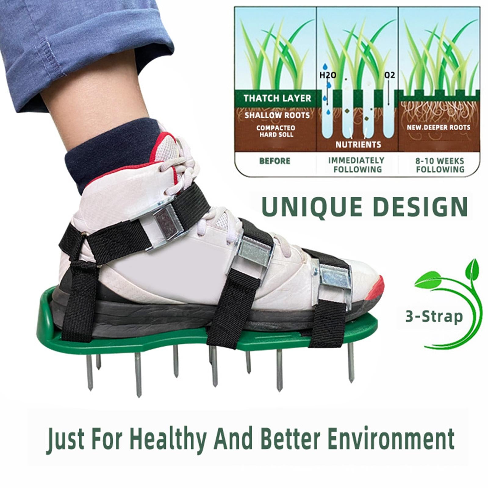 Lawn Aerator Shoes， Lawn Aerator Shoe Lawn Aerating Sandals with Adjustable Straps， 26 mini size garden Tools for Yard Patio Lawn Garden