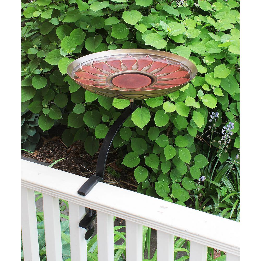 Achla Designs 16 in. W Antique and Patina Red African Daisy Birdbath with Rail Mount Bracket BB-09R-RM