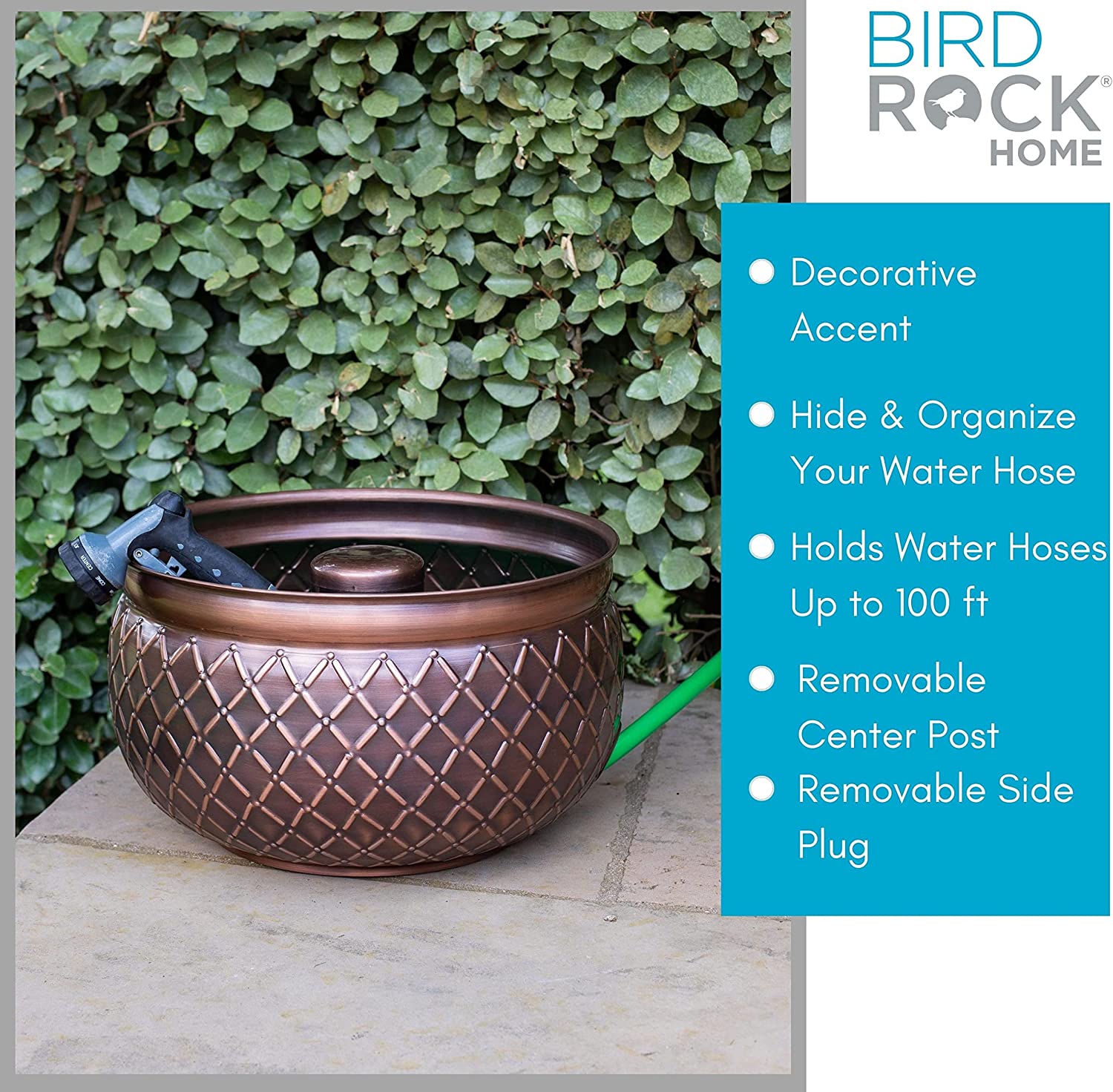 BirdRock Home Decorative Water Hose Pot - Copper - Drainage Hole - Group