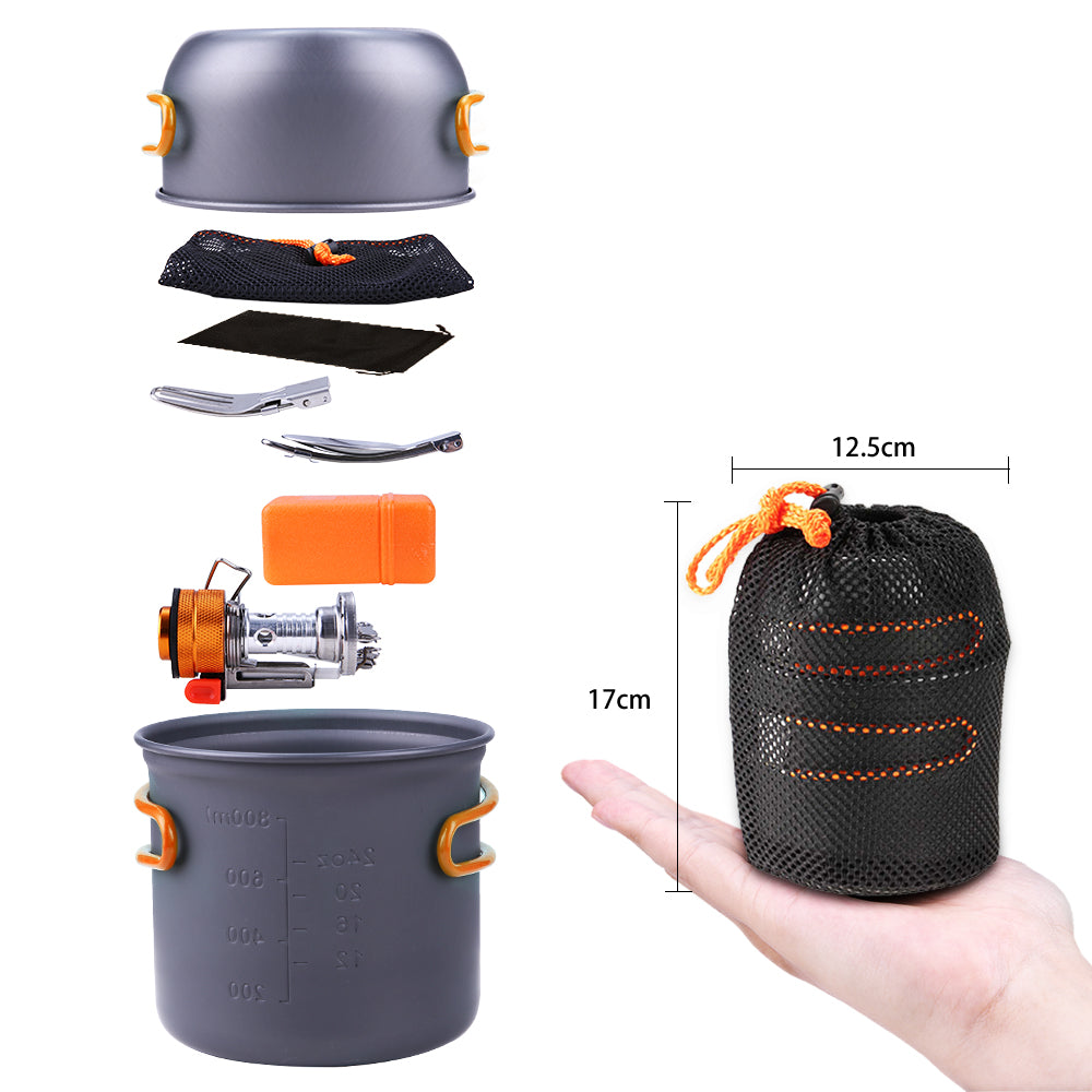 Tomshoo Outdoor Camping Hiking Cookware with Mini Camping Piezoelectric Ignition Backpacking Cooking Picnic Pot Set Cook Set With Fork and Spoon