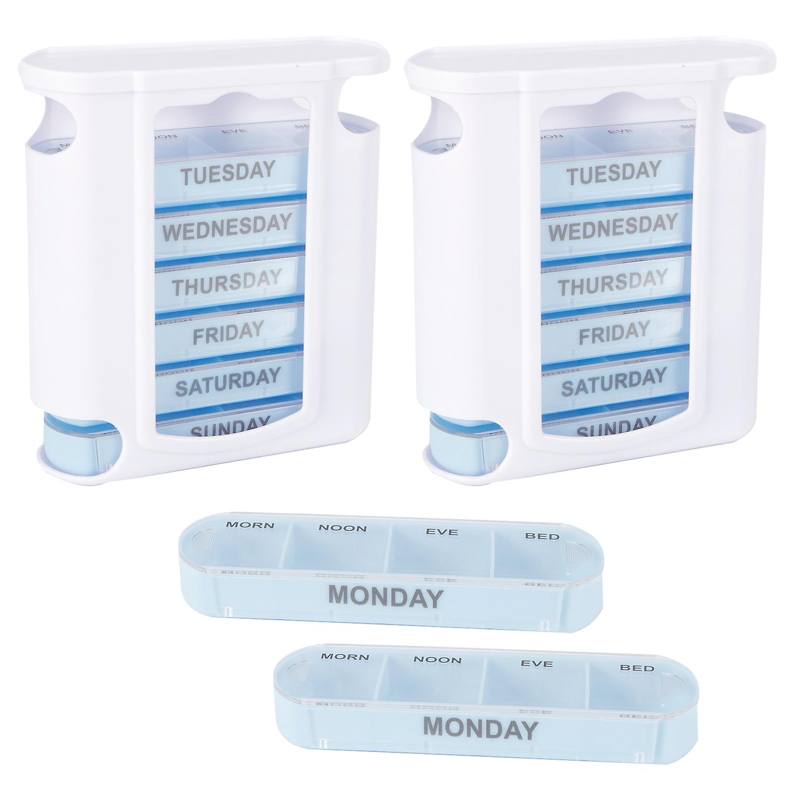 2set Portable 28 Grids Medicine Storage Box Weekly Tablets Container For Home Travel