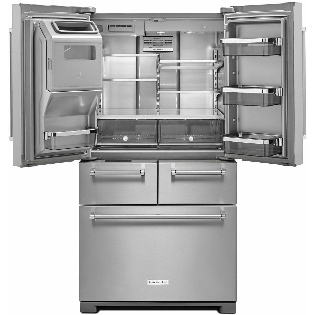 KitchenAid 36-inch, 25.8 cu. ft. French 5-Door Refrigerator with Ice and Water KRMF706ESS