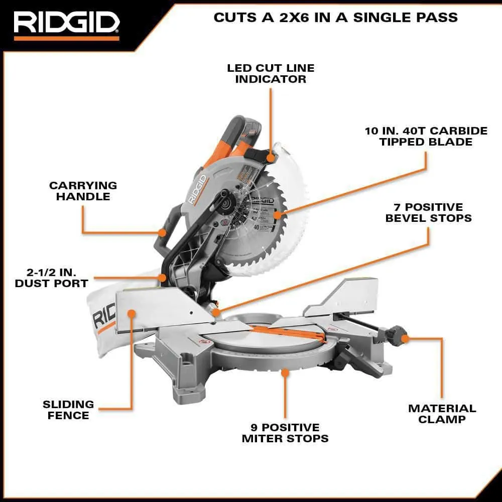 RIDGID 15 Amp 10 in. Corded Dual Bevel Miter Saw with LED Cut Line Indicator R4113