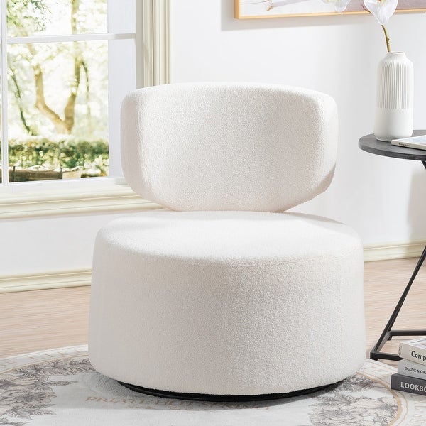 Armless Bucket Swivel Upholstered Chair Accent Chair with Soft Curved Back，White Plush and Black PU Leather
