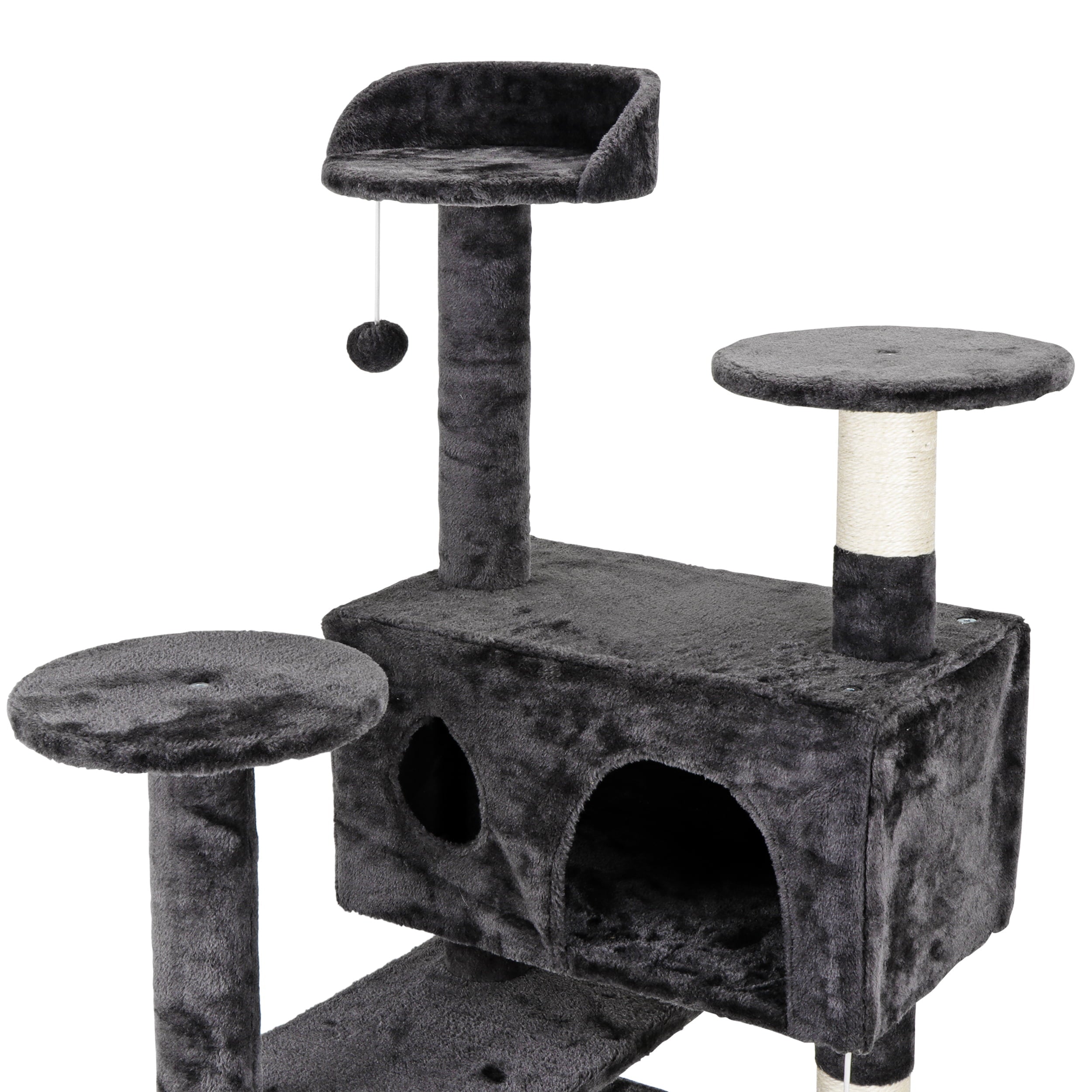 HomGarden 53'' Cat Tree Cat Tower Condo W/Scratching Posts， Kitten Play House Dark Gray