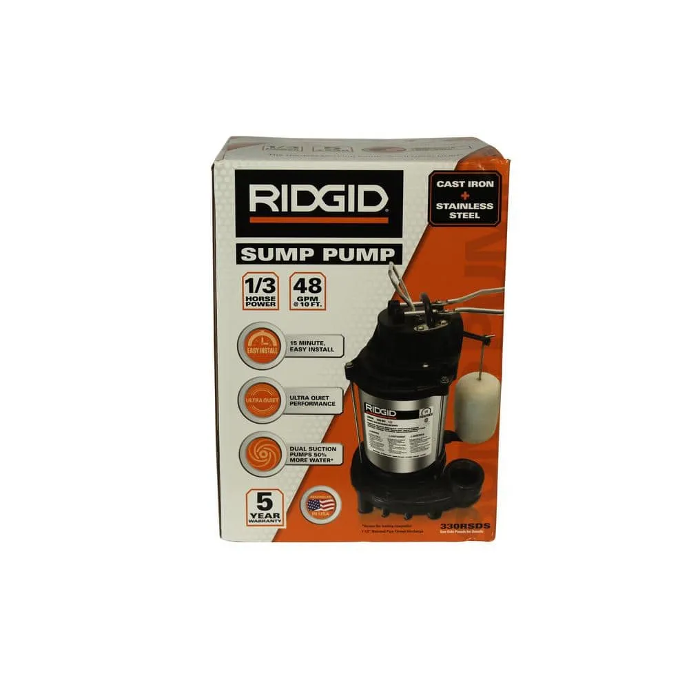 RIDGID 1/3 HP Stainless Steel Dual Suction Sump Pump 330RSDS