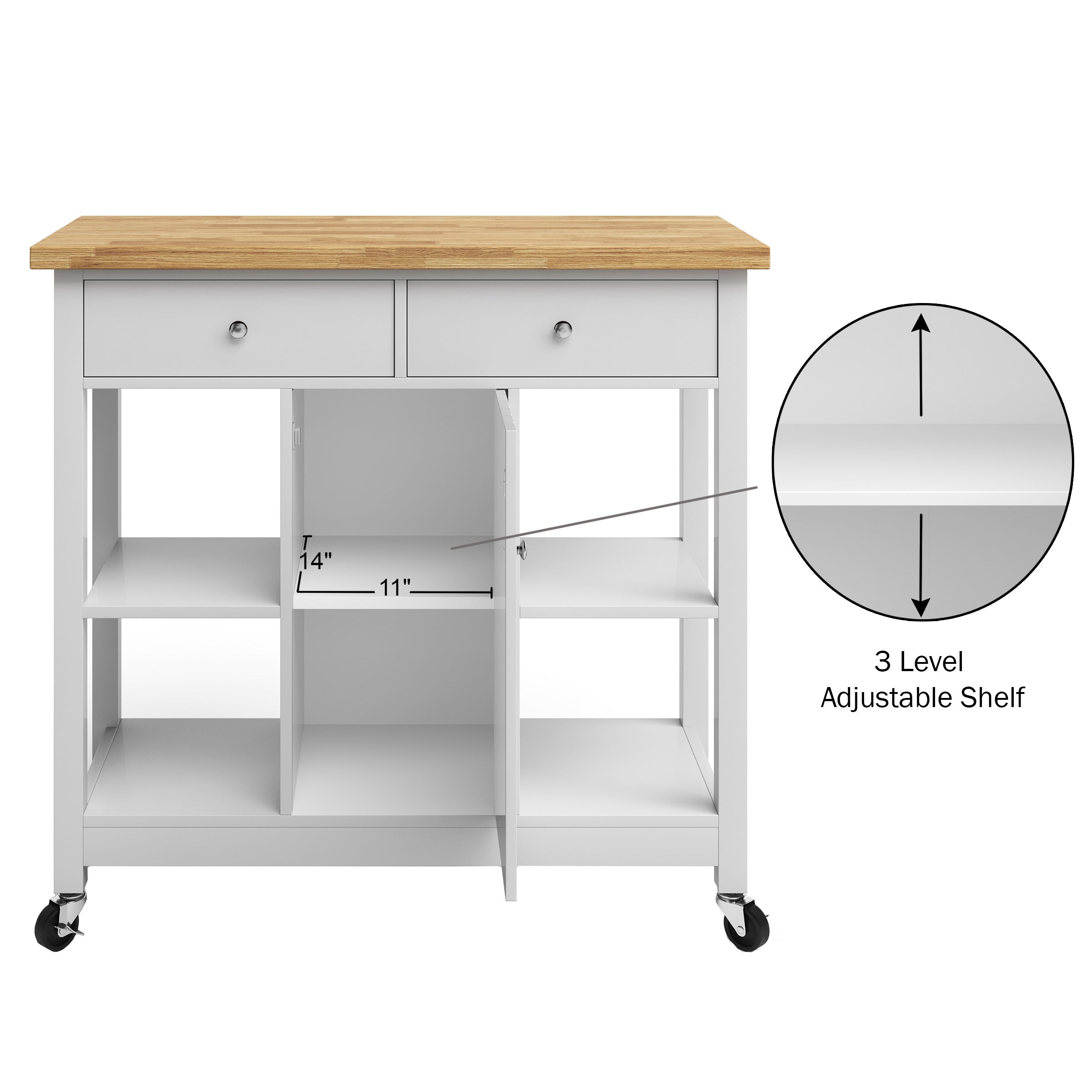 Lavish Home Kitchen Island Rolling Cart with Drawers and Casters， White