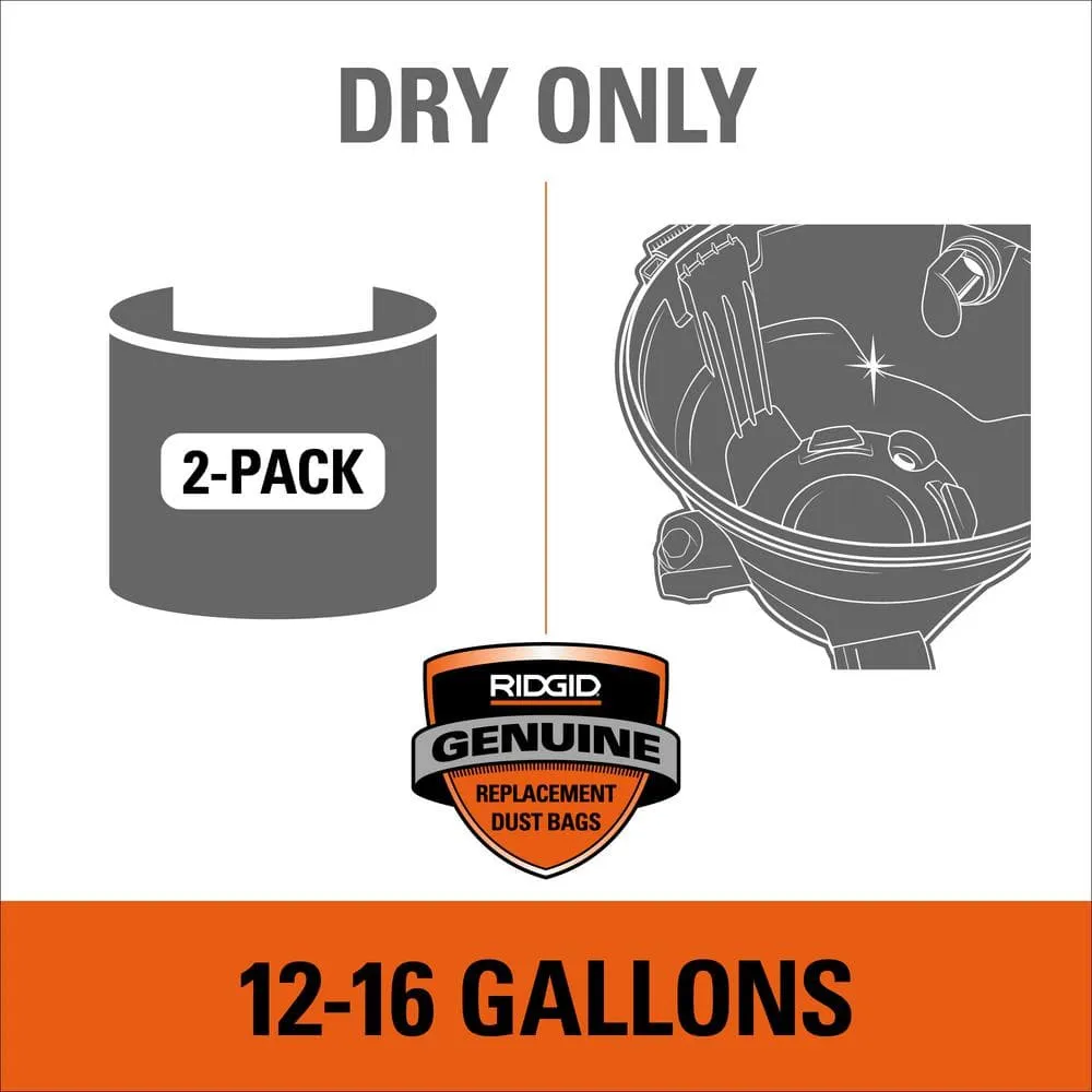 RIDGID High-Efficiency Size A Dust Collection Bags for 12 to 16 Gallon RIDGID Wet/Dry Shop Vacuums (2-Pack) VF3502