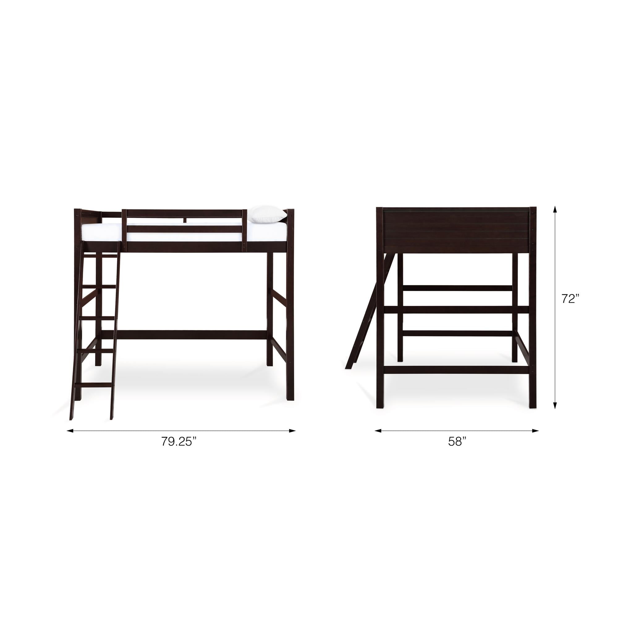 Your Zone Kids Wooden Loft Bed with Ladder, Full, Espresso