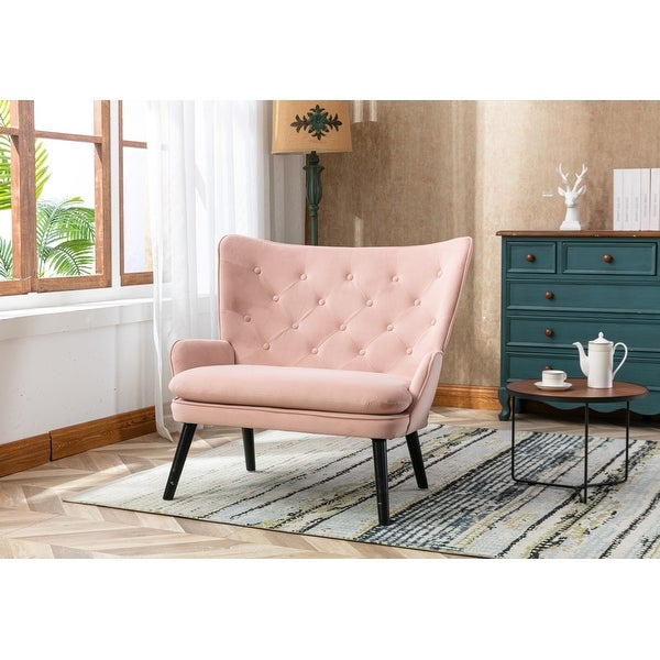 Mid-Century Accent Chair Comfortable Loveseat with High Back and Padded Seat for Cozy Living Room and Bedroom Lounging， Pink